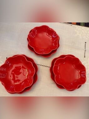 Scalloped Red Ceramic Serving Set - Barrarte Home Dining